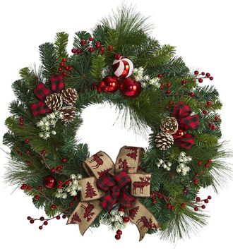 Nearly Natural 24In Christmas Pine Artificial Wreath