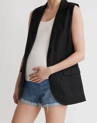 Madewell Womens Madewell Over-The-Belly Maternity Shorts Blue Denim Stretch JDM434