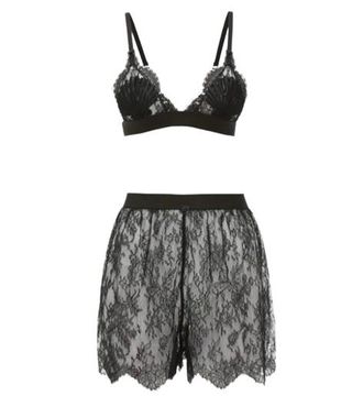 Gucci Black Floral Lace Shell Bra and High Rise Briefs Size 39