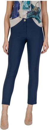 Rinascimento Broeken, Dames, Blauw, S, Polyester, Blauwe Effen Broek met Rits en Knoopsluiting