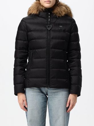 Blauer Piumino corto in nylon trapuntato con cappuccio in shearling e vestibilit&agrave; slim