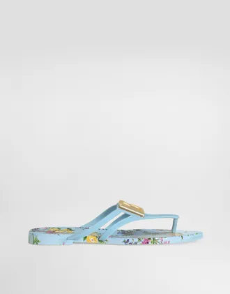 Dolce & Gabbana Rubber Beachwear Slides With Logo And Little Flowers Print - Woman Slides And Mules Multicolor 36