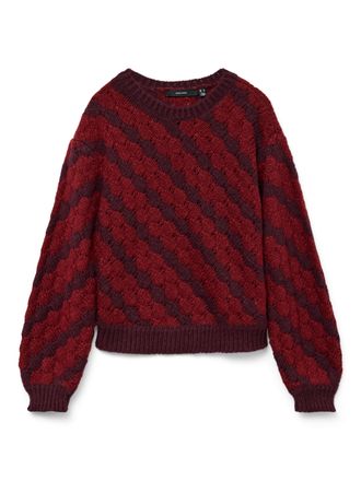 Vero Moda Strickpullover VERO MODA VMBUBLY LS O-NECK PULLOVER BOO, Damen, Gr. XS, winetasting detail:with syrah, Strick, Obermaterial: 100% Polyester, gemustert