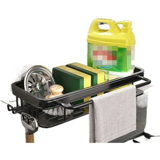 OEM Organizador De Fregadero Con Escurridor, Gancho Y Almacenamiento De Pared Sin Taladrar, Autoadhesivo Para Ba&ntilde;o Y Accesorios De Cocina (negro) - Crezuo