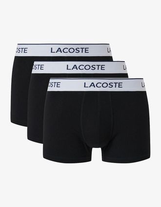 Lacoste Mens Lacoste 3-Pack Contrast Stripe Stretch Cotton Mens Trunks - Black 031 - Size: 35/34/32/9.5/13/12.5/12/11.5/11/9/16/15.5/15/14.5/14/13.5/10.5/10