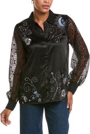 Johnny Was Vanti Embroidered Lace Silk-Blend Shirt