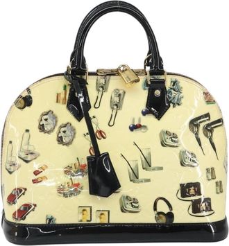 Louis Vuitton Alma Handbag Limited Edition Stickers Monogram Vernis White Patent_Leather Handbag (Pre-Owned)