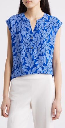 Anne Klein Print Dolman Sleeve Top in Santorini Blue /Crisp White at Nordstrom, Size Large P