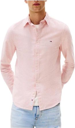 Tommy Hilfiger Kersen Gestreept Slim Fit Overhemd - Heren - Casual Overhemden - Roze - M - Leer - Overhemden