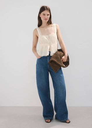 Mango Top cotone pizzo grezzo - Donna - XL - MANGO
