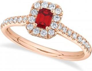 Allurez Emerald Cut Ruby & Diamond Engagement Ring 14K Rose Gold (0.68ct)