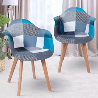 IDMarket Idmarket - Lote De 2 Sillas De Comedor Sara De Patchwork Escandinavo Azul