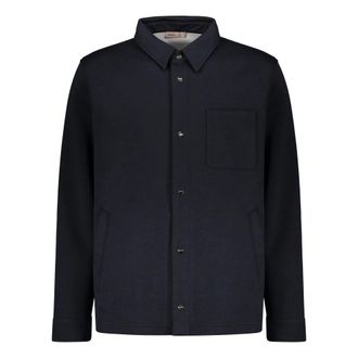 Herno Casual Shirts, male, Blue, S, Wool-blend Long-sleeved Shirt with Pockets