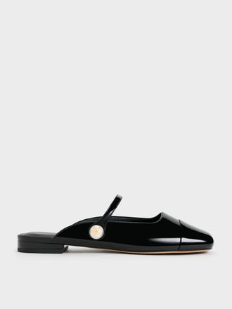 Charles & Keith Aeryn Patent Pearl Embellished Flat Mules