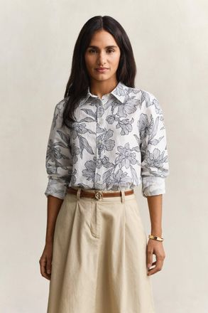 GANT Women Floral Linen Shirt (46) EVENING BLUE