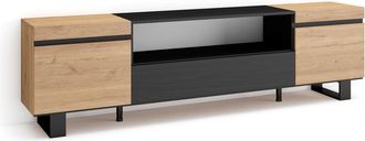 Skraut Home Skraut Home - Mueble Tv, Televisi&oacute;n, Muebles De Sal&oacute;n, Almacenaje, 200x57x35cm, Para Tv Hasta 80, Dise&ntilde;o Industrial, Estilo Moderno, Roble Y Negro