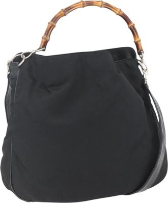Gucci Vintage Bamboo Nylon And Patent Leather Black Nylon Handbag (Pre-Owned)