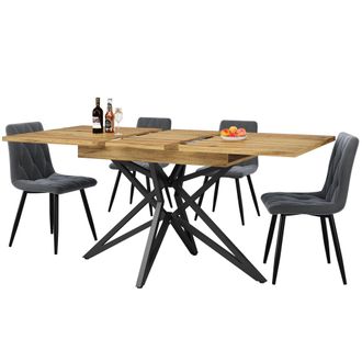 STILVORA Mesa De Comedor Para 6 A 8 Personas Con Tablero Extensible Y Patas En Estrella Ajustables En Mdf Y Metal Nogal