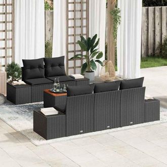 vidaXL Conjunto De Sof&aacute; De Jard&iacute;n 6 Pcs Negro Vidaxl