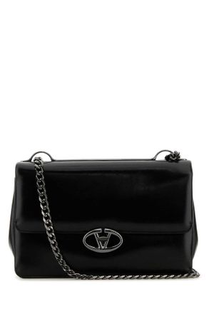 Valentino Garavani Black Leather Medium V Logo Shoulder Bag