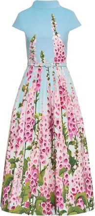 Oscar De La Renta Abito midi con motivo a fiori - Blu