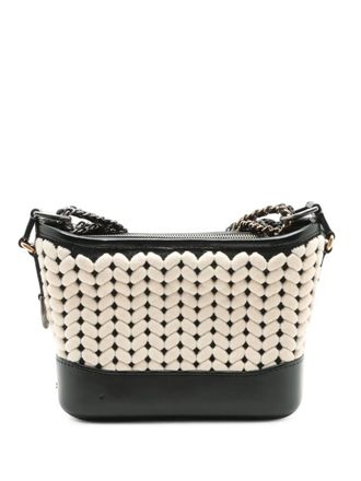 Chanel 2019 Small Knit and Calfskin Gabrielle Hobo crossbody bag - women - Calf Leather/Cotton - One Size - Black