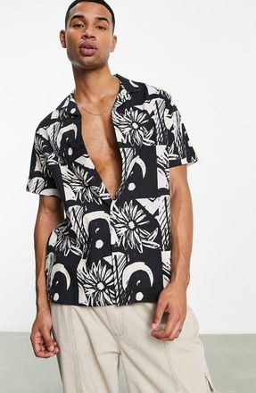 Asos Relaxed Fit Floral Short Sleeve Camp Shirt in Black at Nordstrom, Size Large