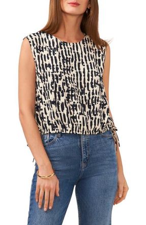 Vince Camuto Abstract Print Cr&ecirc;pe de Chine Bubble Top in Classic Navy at Nordstrom, Size Medium