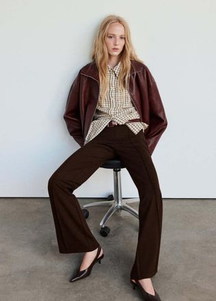 Mango Leggings dritti cuciture marrone - Donna - XS - MANGO