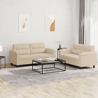 vidaXL Juego De Sof&aacute;s Con Cojines 2 Piezas Tela Microfibra Crema Vidaxl