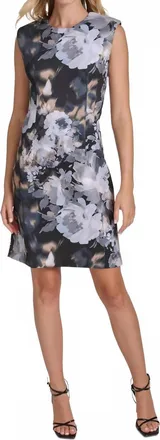Calvin Klein Sleeveless Floral Sheath Dress In Black/white