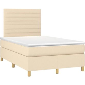 vidaXL Cama Box Spring Con Colch&oacute;n Y Luces Led Tela Crema 120x190 Cm Vidaxl