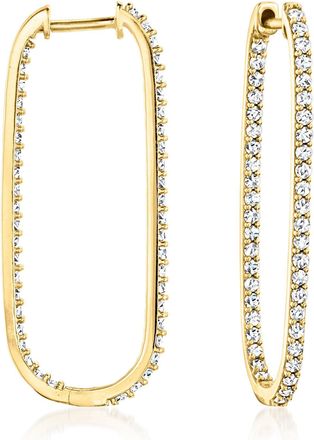 Ross-Simons Diamond Inside-Outside Paper Clip Link Hoop Earrings in 14kt Yellow Gold
