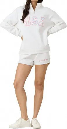 Vintage Havana Usa Fleece Quarter Zip Top In White
