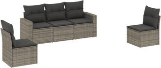 vidaXL Juego De Sof&aacute;s Jard&iacute;n Con Cojines 5 Pzas Rat&aacute;n Sint&eacute;tico Gris Vidaxl