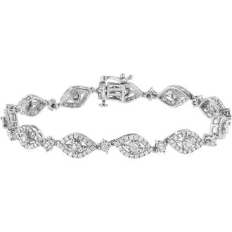 House of Brilliance Silver 2 1/2 Cttw Diamond Pear Shaped and Bezel Link Bracelet in White at Nordstrom