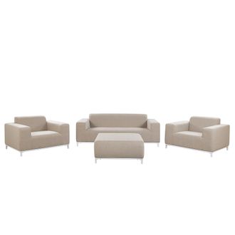 Beliani Conjunto De Jard&iacute;n 5 Plazas De Poli&eacute;ster Beige Arena Blanco Patas Metal Rovigo