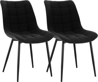 Woltu Pack De 2 Sillas De Comedor Asiento De Lino Silla Dise&ntilde;o Silla Tapizada Estructura Met&aacute;lica Sill&oacute;n Con Respaldo Silla De Cocina Negro - Woltu