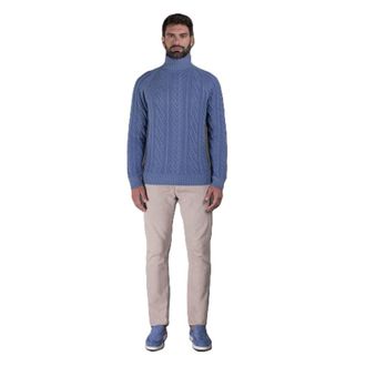 Moorer MenS Light Blue Cable Knit Sweater, Size 48