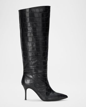 Staud 90mm Sebastian Croco Leather Knee-High Boots