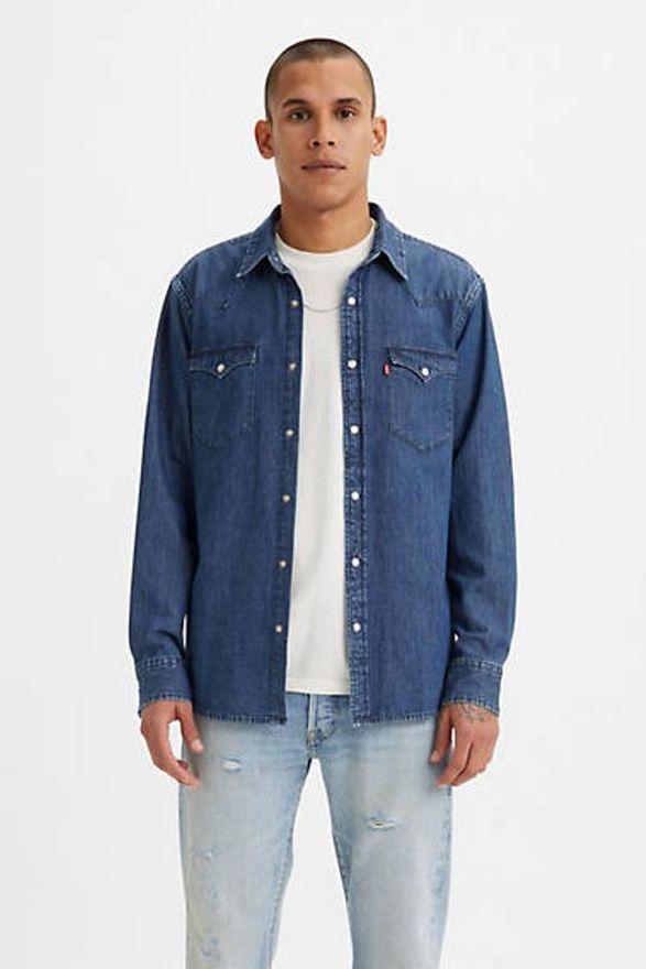 Sky T-Shirt Camicia Jeans Uomo Regular Fit, Stone Wash, 100% Denim