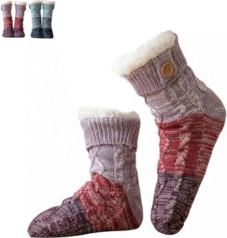 Generic Knitted Ultra-Thick Slipper Home Socks - Cozy Non-Slip Indoor Socks, Soft Fleece Lined Warm House Slippers for Women & Men (1PCS/A,One Size)