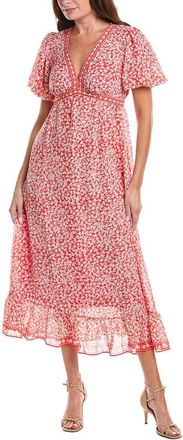 Max Studio Bubble Sleeve V-Neck Empire Waist Midi Dress