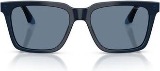 Emporio Armani 56mm Polarized Square Sunglasses in Shiny Opal Blue/blue Polar at Nordstrom