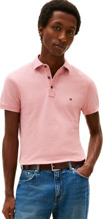 Tommy Hilfiger Mens Short Sleeve Polo Shirts in Slim Fit with Stretch and Organic Pique Cotton, Camelia Blush Heather, Large