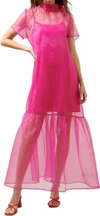 Sugarlips Dime Organza Mockneck Maxi Dress In Fuchsia