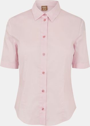 HUGO BOSS Womens Collared Neck Shirt Collar Short Sleeve Blouse in Pastel Pink - Size 4 UK