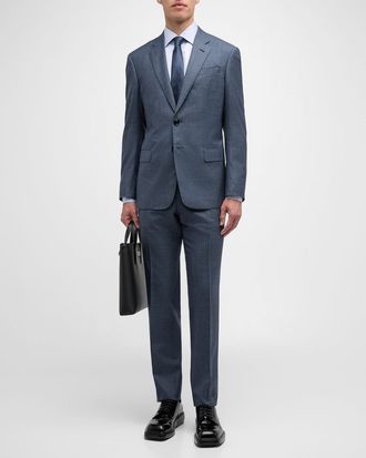 Giorgio Armani Mens Micro-Squares Wool Classic Fit Suit