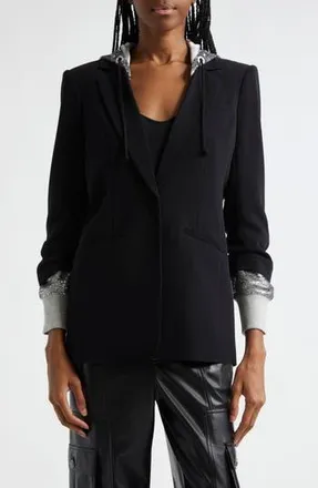 Cinq &agrave; Sept Khloe Sequin Hooded Blazer in Black/Silver at Nordstrom Rack, Size 0