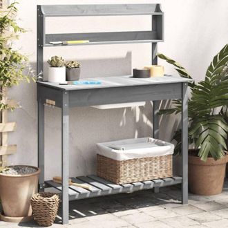 vidaXL Mesa Para Macetas Con Fregadero Abeto Gris 147,5x44x139,5 Cm Vidaxl